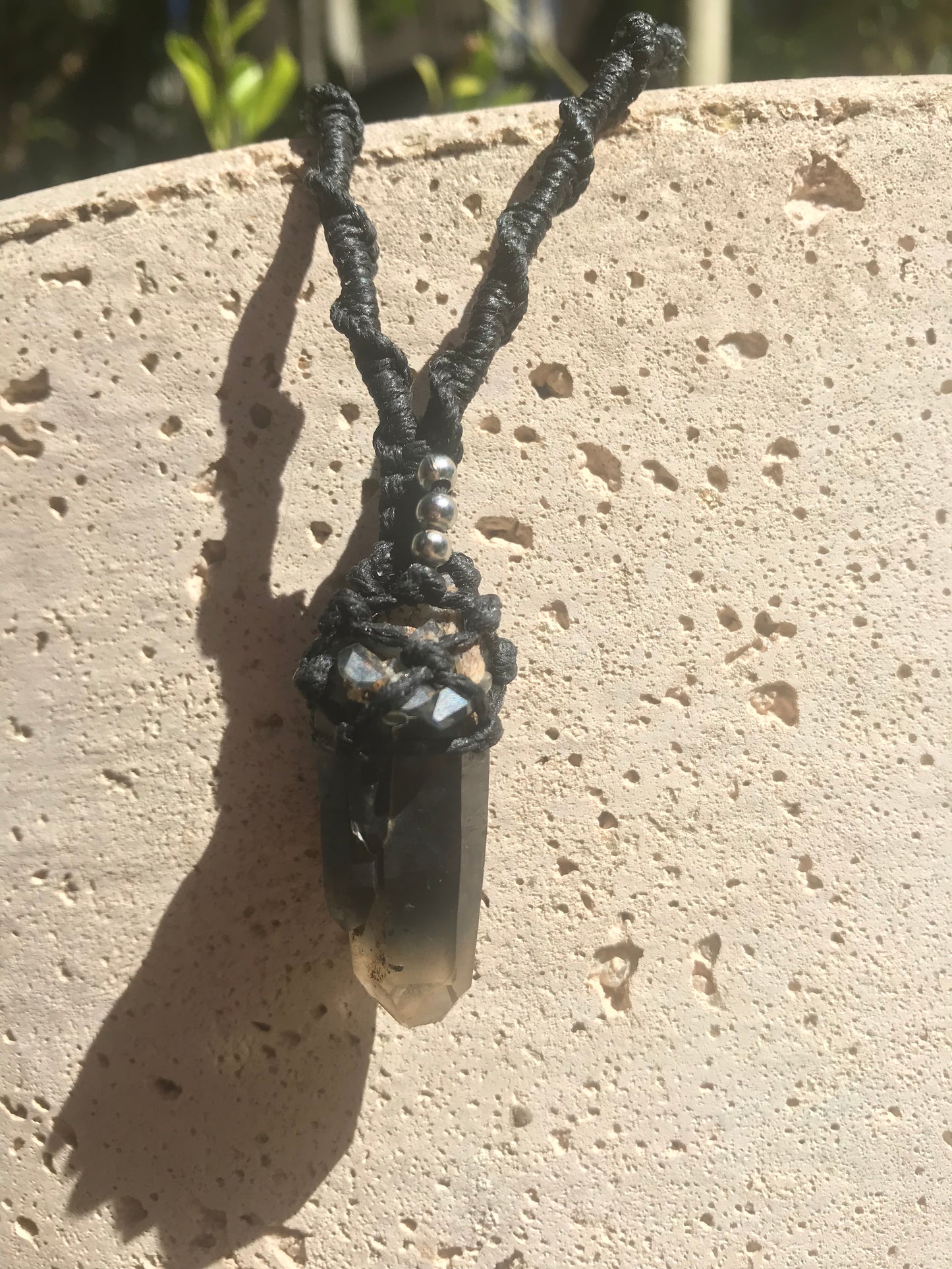 Smokey Quartz, Riebeckite Inclusions macrame necklace