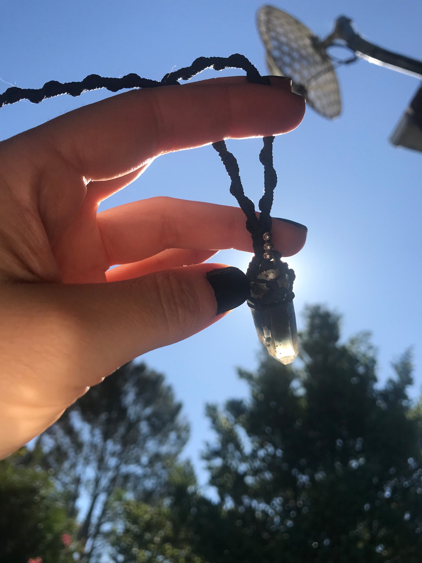 Smokey Quartz, Riebeckite Inclusions macrame necklace