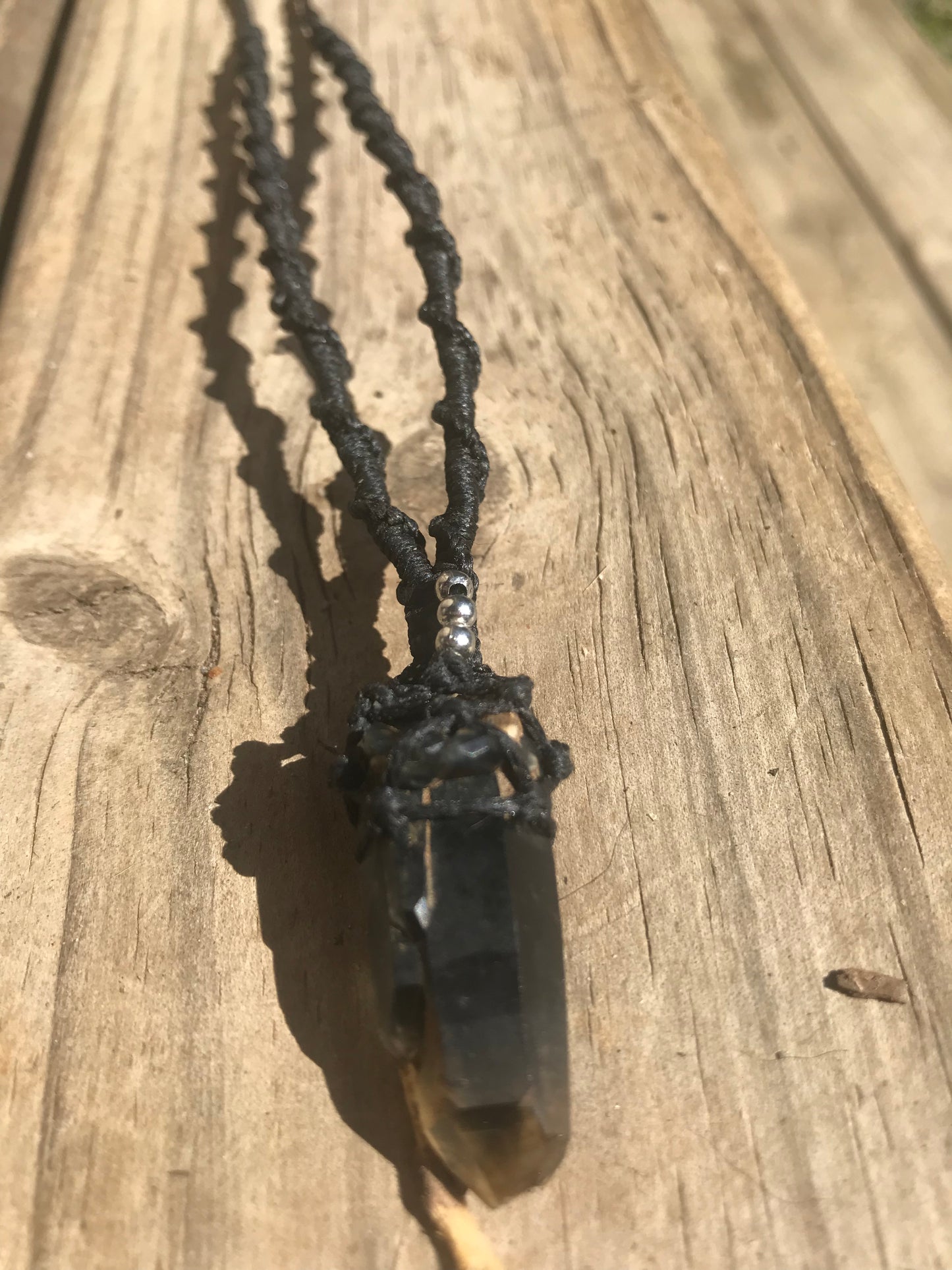 Smokey Quartz, Riebeckite Inclusions macrame necklace