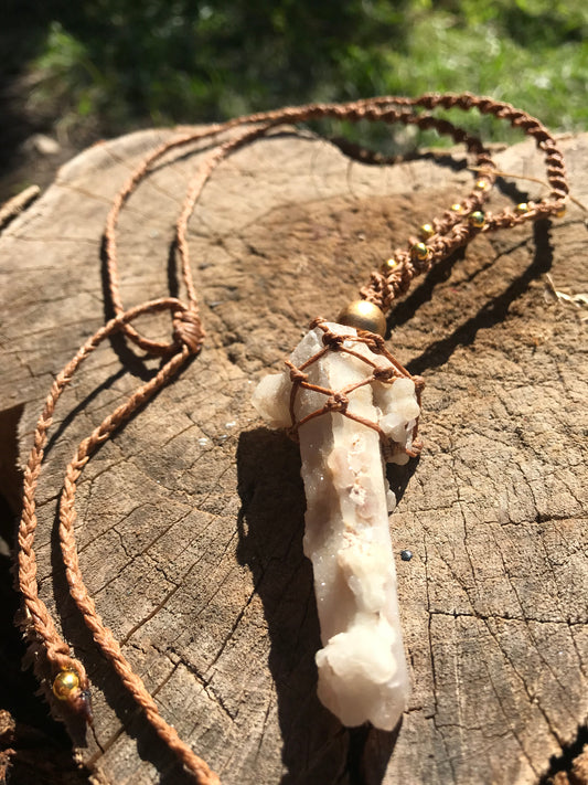 Witch’s Finger/Fairy Quartz Macrame Necklace